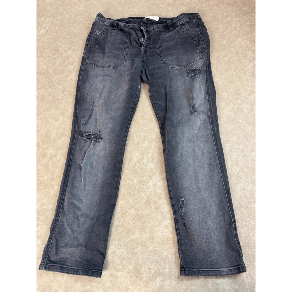 Free People Womens Button Fly Straight Leg Mid Rise Faded Black‎ Denim Jeans 12